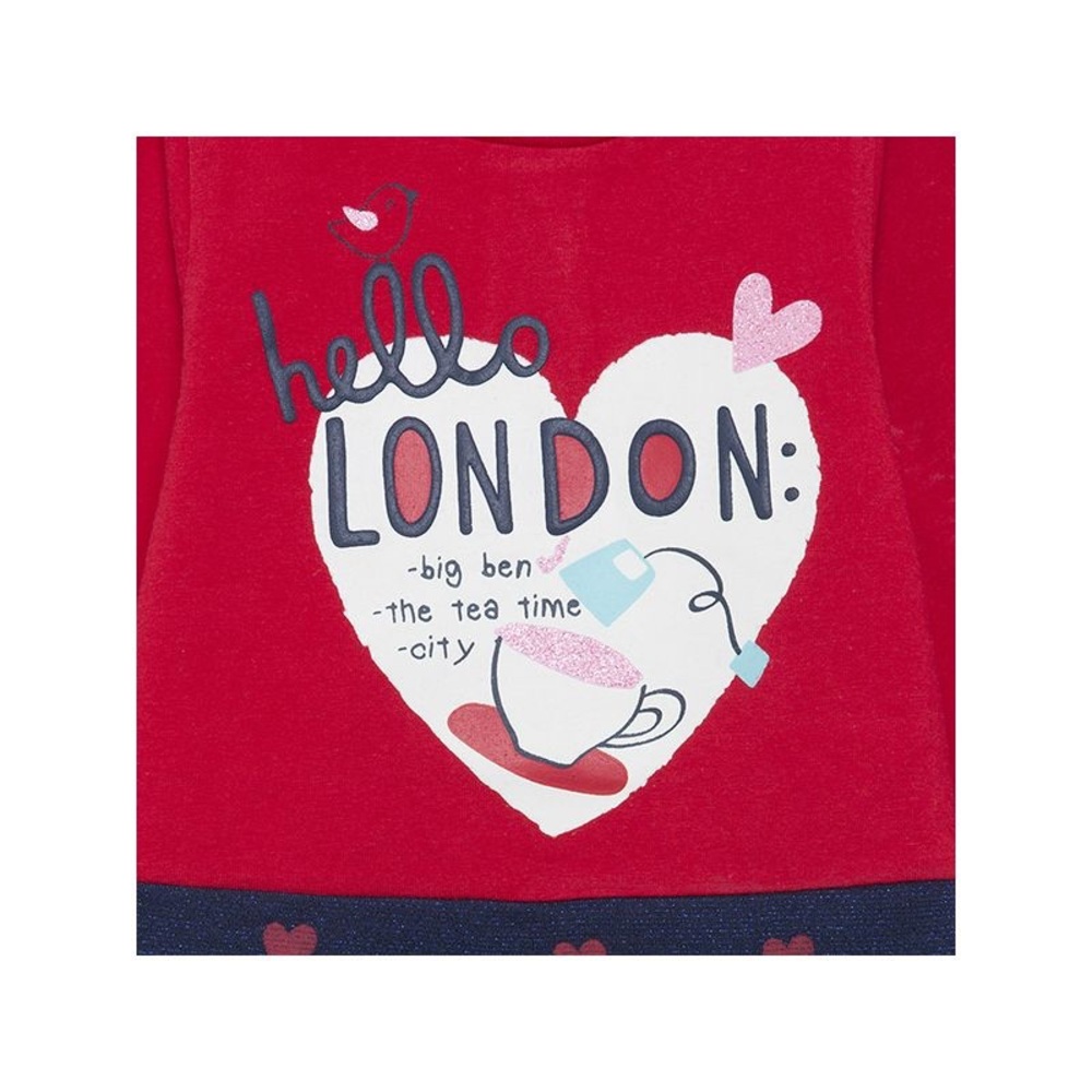 Red and Navy Heart Print Kids Casual Dress - Picture 3 of 3